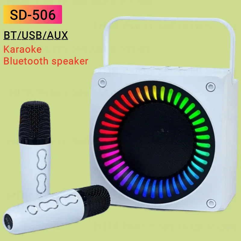 

SD506 2 In 1 BlueTooth Speakers With Wireless Mic Home Karaoke Speaker Outdoor Audio Player For Family Sound Box Singing Machine