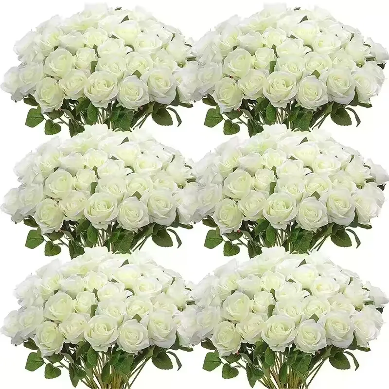 

50pcs artificial roses, silk rose bouquet, fake roses with royal style, for home wedding table centerpieces and party decoration