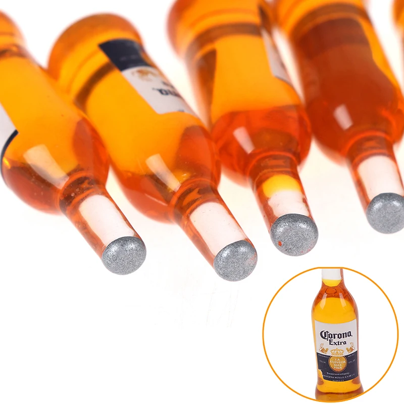 【M】10Pcs 1:6 Dollhouse Miniature Resin Beer Bottle Simulation Wine Bottle Model Doll House Accessories Kids Toys