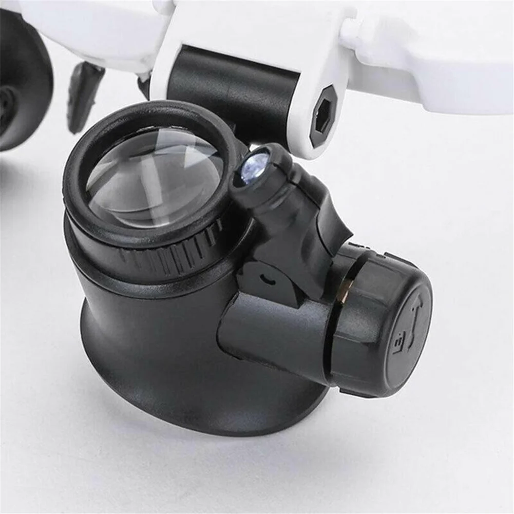 Size Adjustable Head Mounted Led Light Loupe Acrylic Lens Double Eyeglass Magnifying Glass Ergonomic Multipurpose For Watch