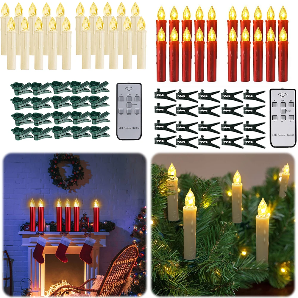 20Pcs Flashing Flameless LED Electronic Candle Remote Control LED Flickering Electric Pillar Candles Flameless Electronic Lamps