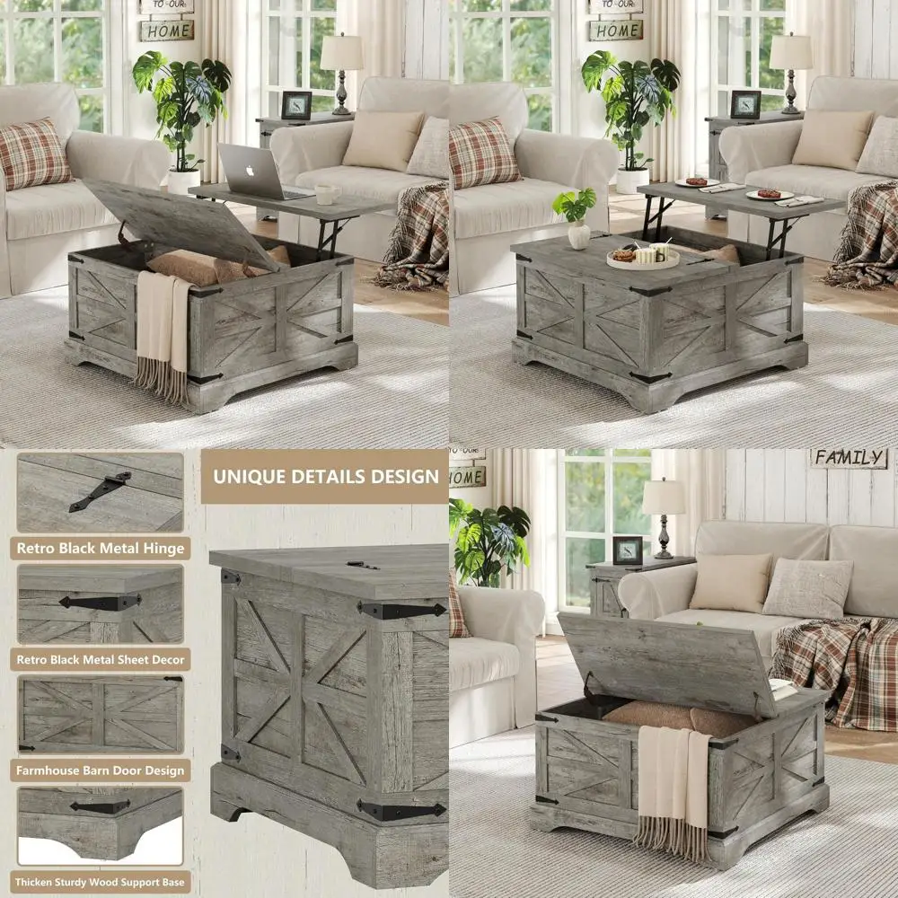 

Lift Top Square Coffee Table with Large Storage for Living Room, Rustic Wooden Center Table with Hidden Compartment