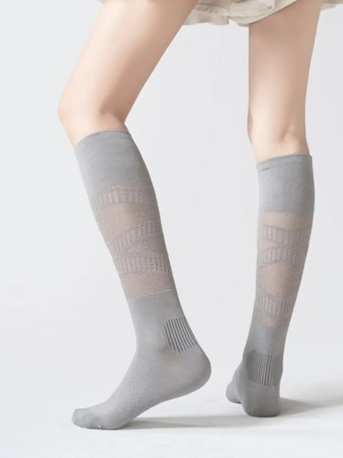 5 Pairs Women's Sports Socks, Athletic Socks, Workout Socks, Professional Compression Calf Socks, Summer Ultra-Thin Mesh Breathable, Cycling, Running, Badminton, Tennis Socks view 2