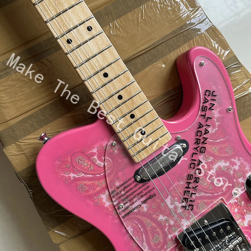 Exquisite pink printed electric guitar, 22 tone fingerboard, professional level, fast delivery.