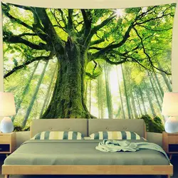 Extra Large Wall Tapestry for Bedroom Decoration Nature Forest  Tree  Landscape  Dark Green