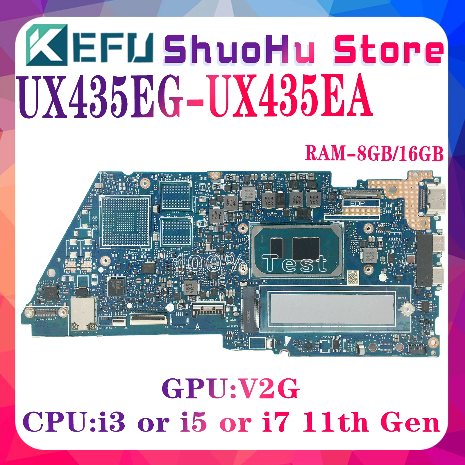 KEFU UX435EA Mainboard For ASUS BX435E RX435E UX435E UX435EAL UX435EG UX435EGL Laptop Motherboard RAM-8GB/16GB I5 I7 11th Gen