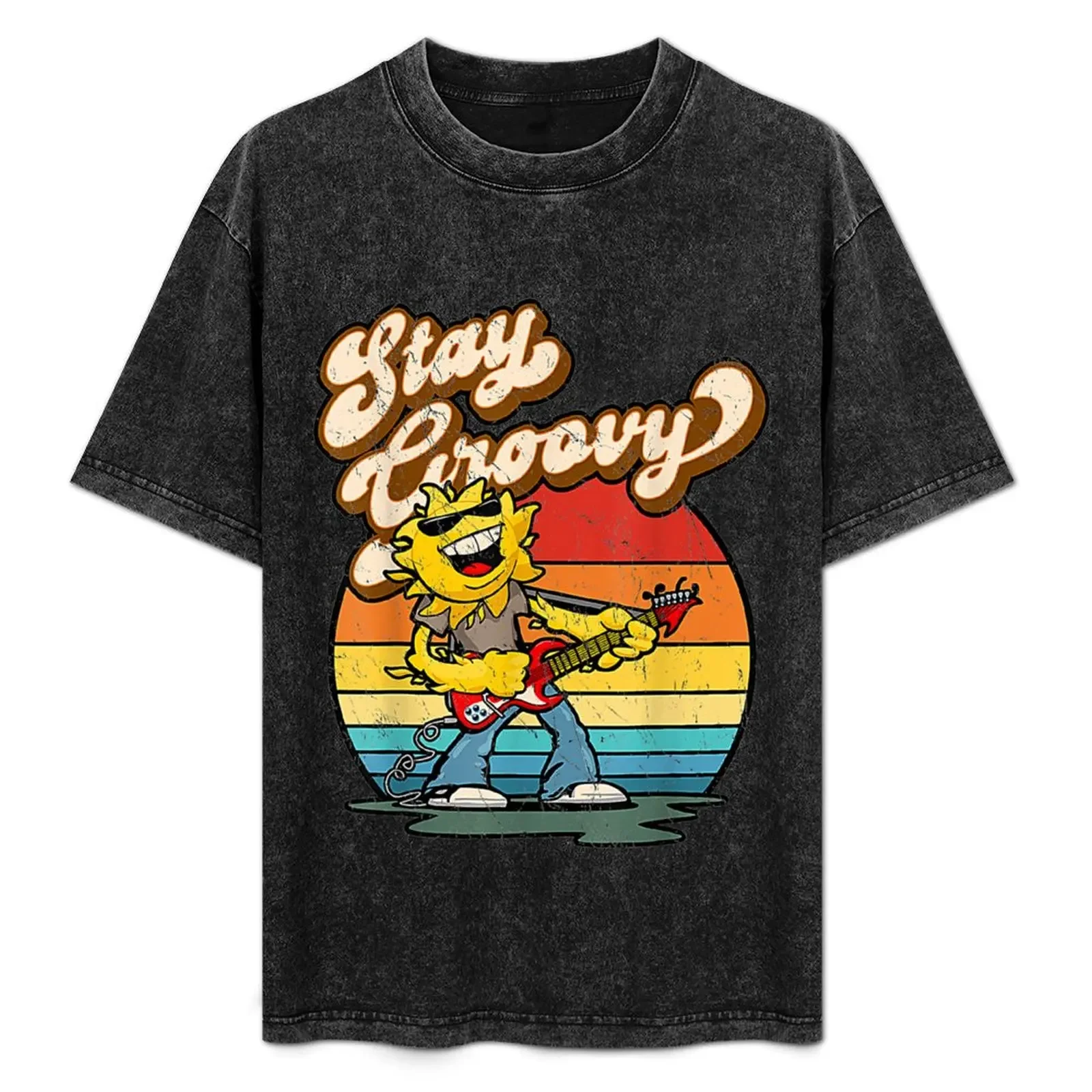 

Retro Stay Groovy Vintage Classic Rock Guitar Playing Sun T-Shirt man t shirt summer t shirt man plain T-Shirt