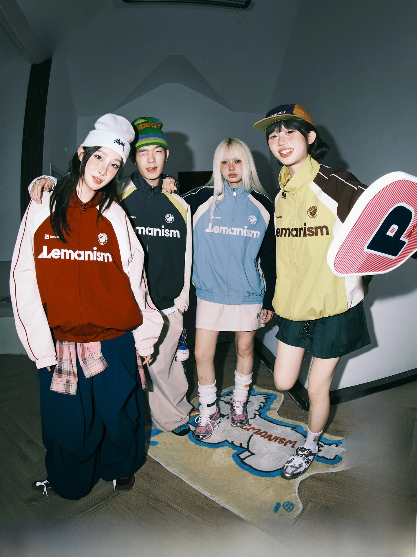 

Lemanism American Trend Color Blo oulder Sve Letter Print Jaet Men's Spring Autumn Outerwear Casual Loose Fit