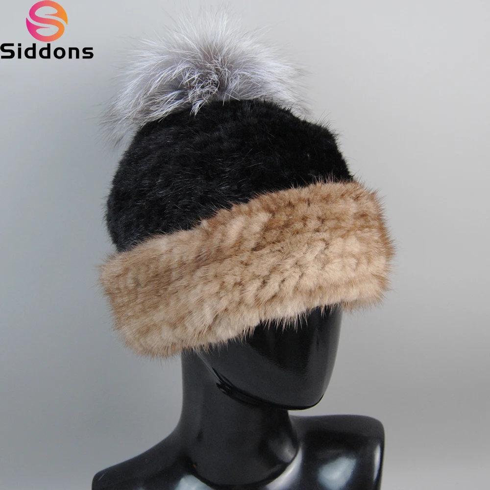 

2024 Woman Winter Travel Fashion Fur Hat Real Mink Fur Silver Fox Fur Hat Wool Knit Liner Ski Hat High Quality Women Beanies