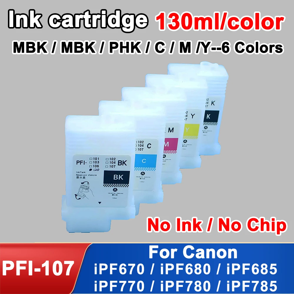 cartucho de tinta recarregavel para canon pfi107 pfi107 pf i107 recarregavel microplaqueta para canon ipf670 ipf680 ipf685 ipf770 ipf780 ipf785 130ml cores 01