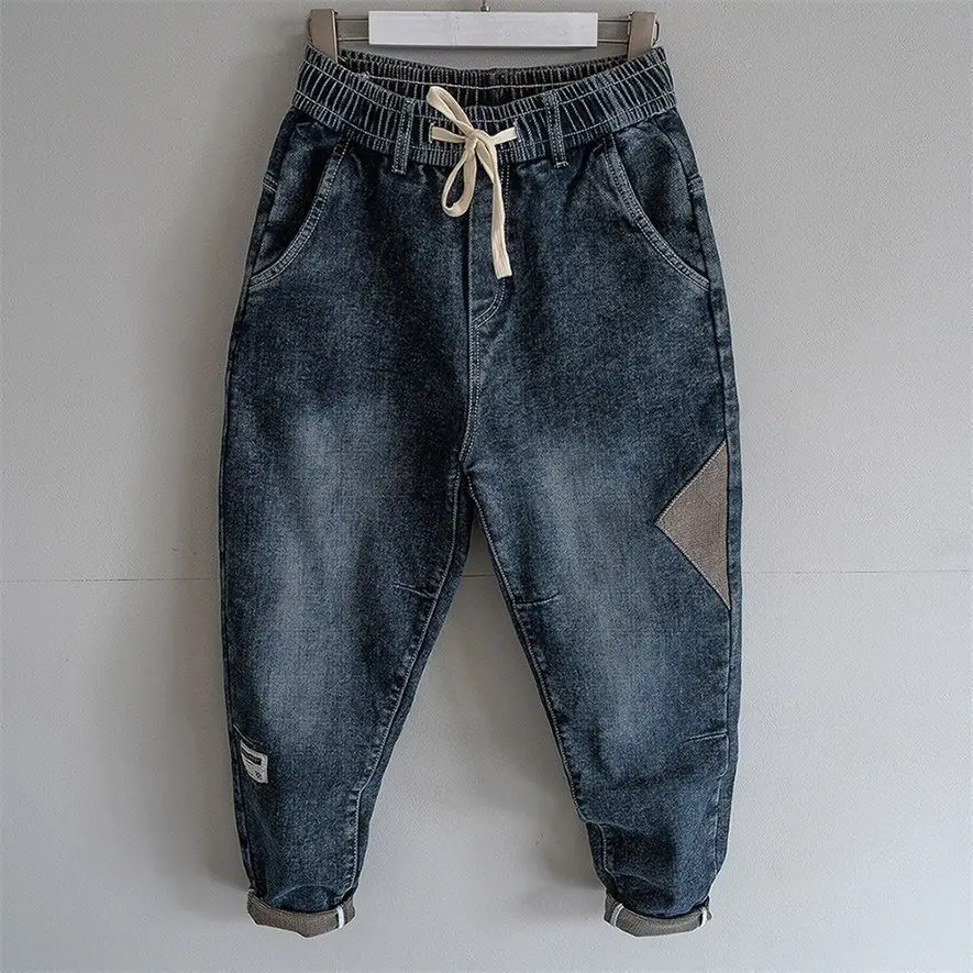 New Arrival Loose Denim Jeans for Men Elasticity Drawstring Cowboy Casual Spring Autumn Designer Men\'s Jeans Punk Harem Pants