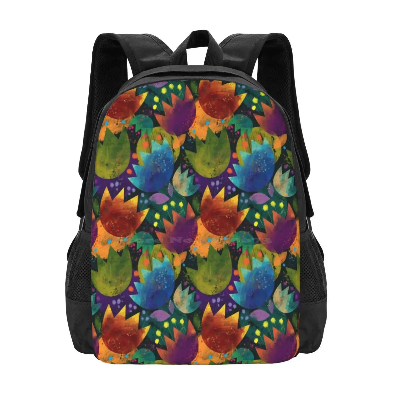 Flowers Backpack For Student School Laptop Travel Bag Flowers Floral Colours Texture Pattern Nature Happy Cheerful Brush