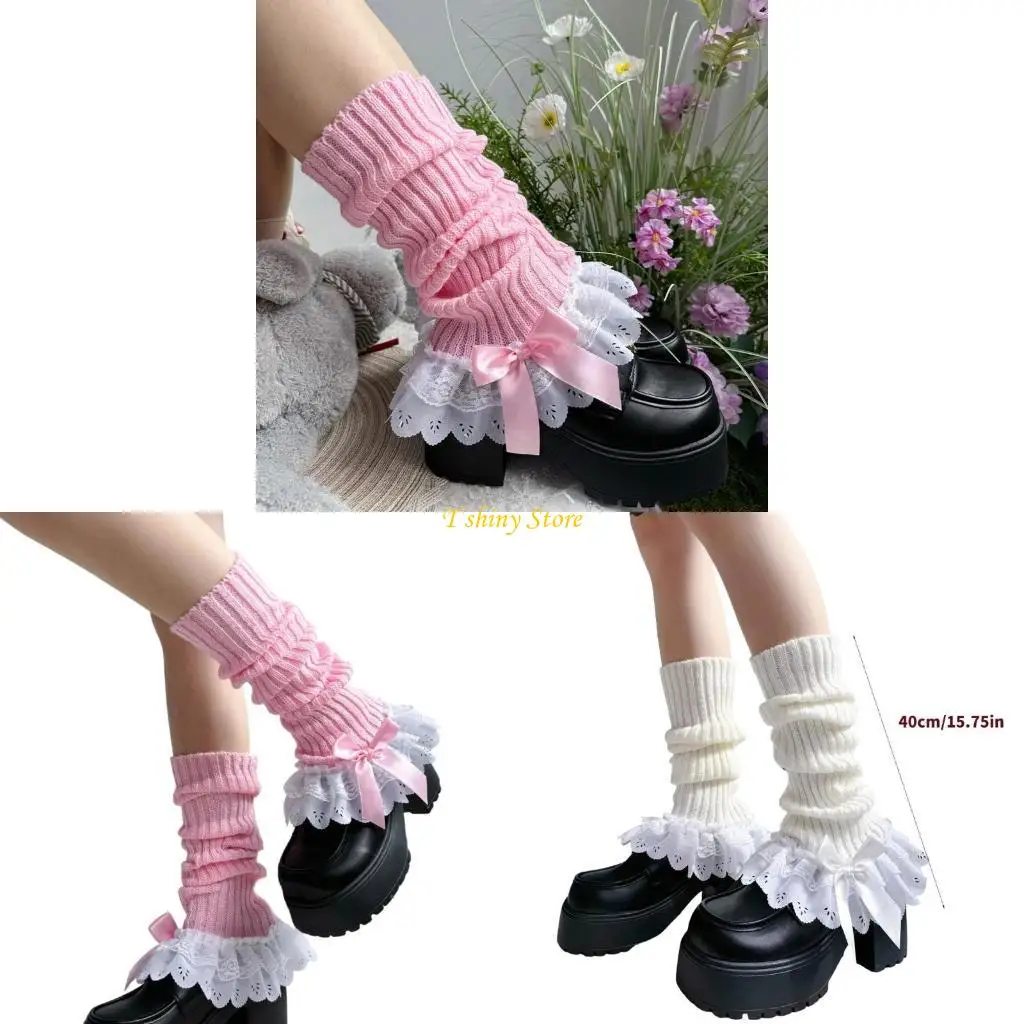 

N58F Women Knitted Leg Warmers Student Girls Harajuku Leg Cover Middle Tube Socks