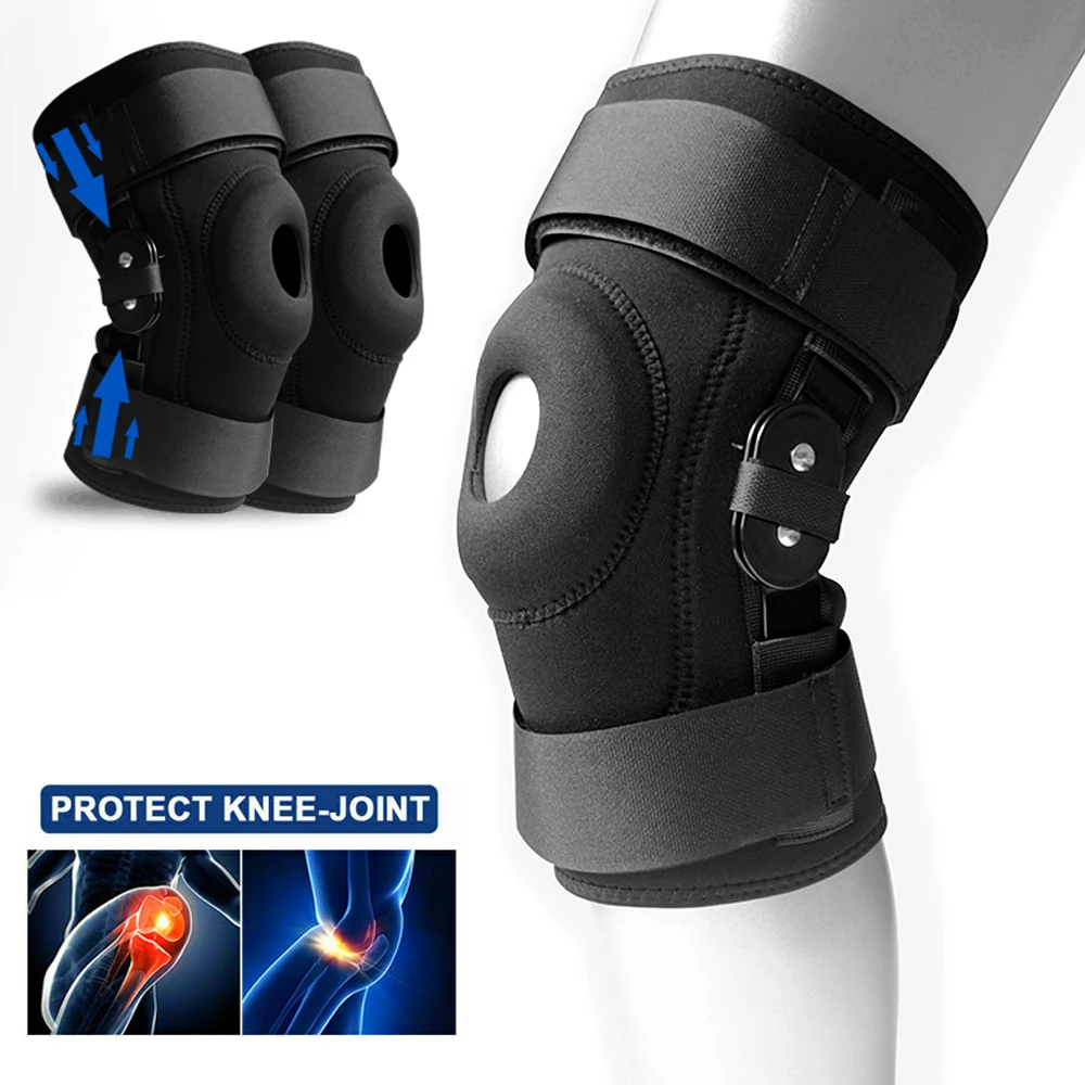 1Pair Hinged Knee Brace Open Patella Support Wrap Compression for Running,Sport Muscle Tear and Arthritis Joint-Adjustable Strap