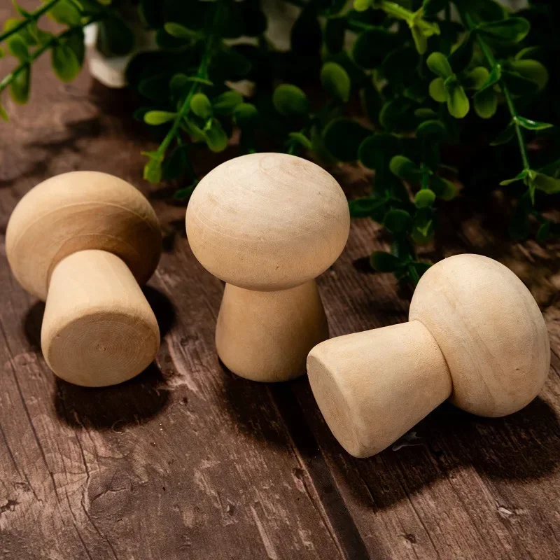 10Pcs Natural Mushroom-Shaped Wooden Mushroom DIY Graffiti Ornaments Creative Desktop Decoration