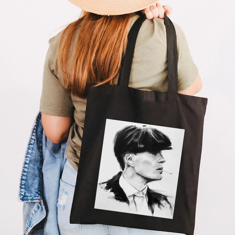 Peaky Blinders Thomas Shelby Portrait Women Canvas Shoulder Bags Harajuku Handbag Totes Eco Shopper Reusable Cotton Shopping Bag