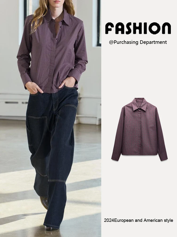 

Spring New Arrival Women's Casual Comfortable Plaid irt Long Sve Turn-down Collar Versatile Commute Sle 962642