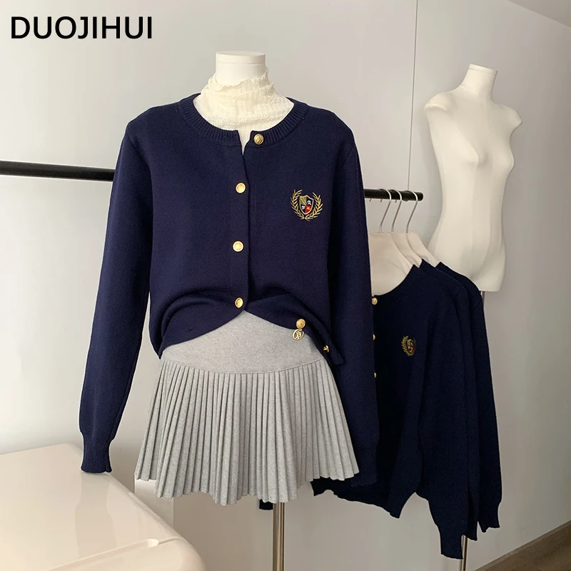 DUOJIHUI Autumn Fashion Sweater Knitted Female Cardigan Sweet Preppy Style Loose Classic Chic Embroidery Simple Women\'s Cardigan