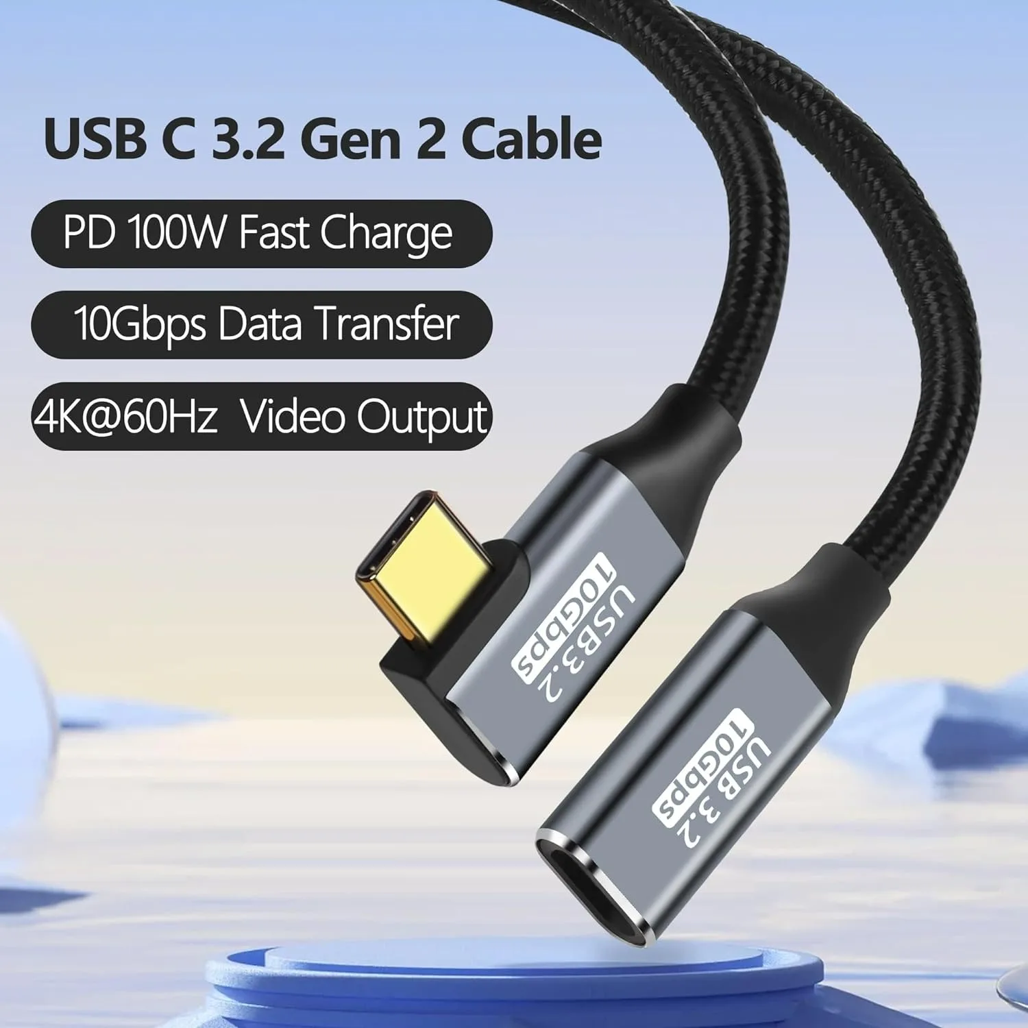 USB C 10Gbps USB3.2 Gen2 Cable Support 4K@60Hz Display Type-C Male to Female Extender 100W/5A Fast Charging Nylon Braid Cord