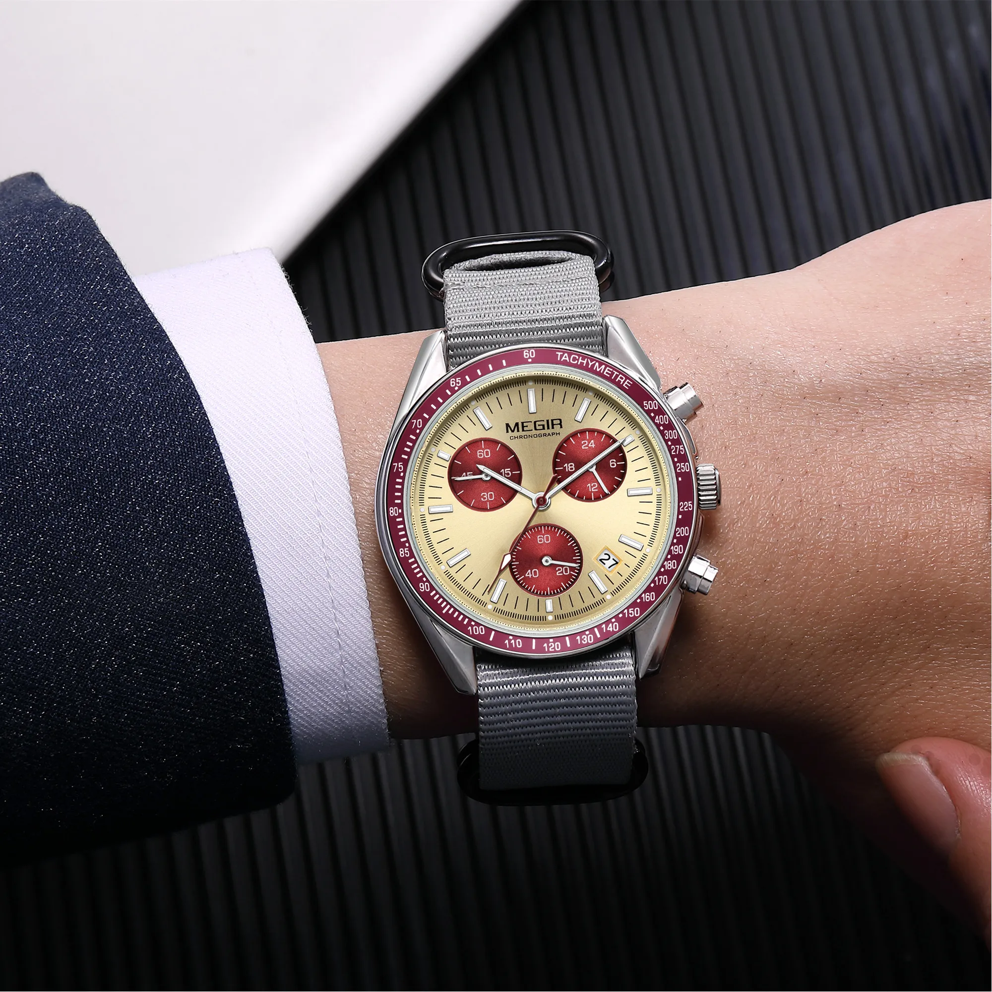 MEGIR كرونوغراف قماش حزام الرجال الرياضة ساعات كوارتز مقاوم للماء التقويم ساعة اليد عادية مع 24 ساعة Relogio Masculino #2