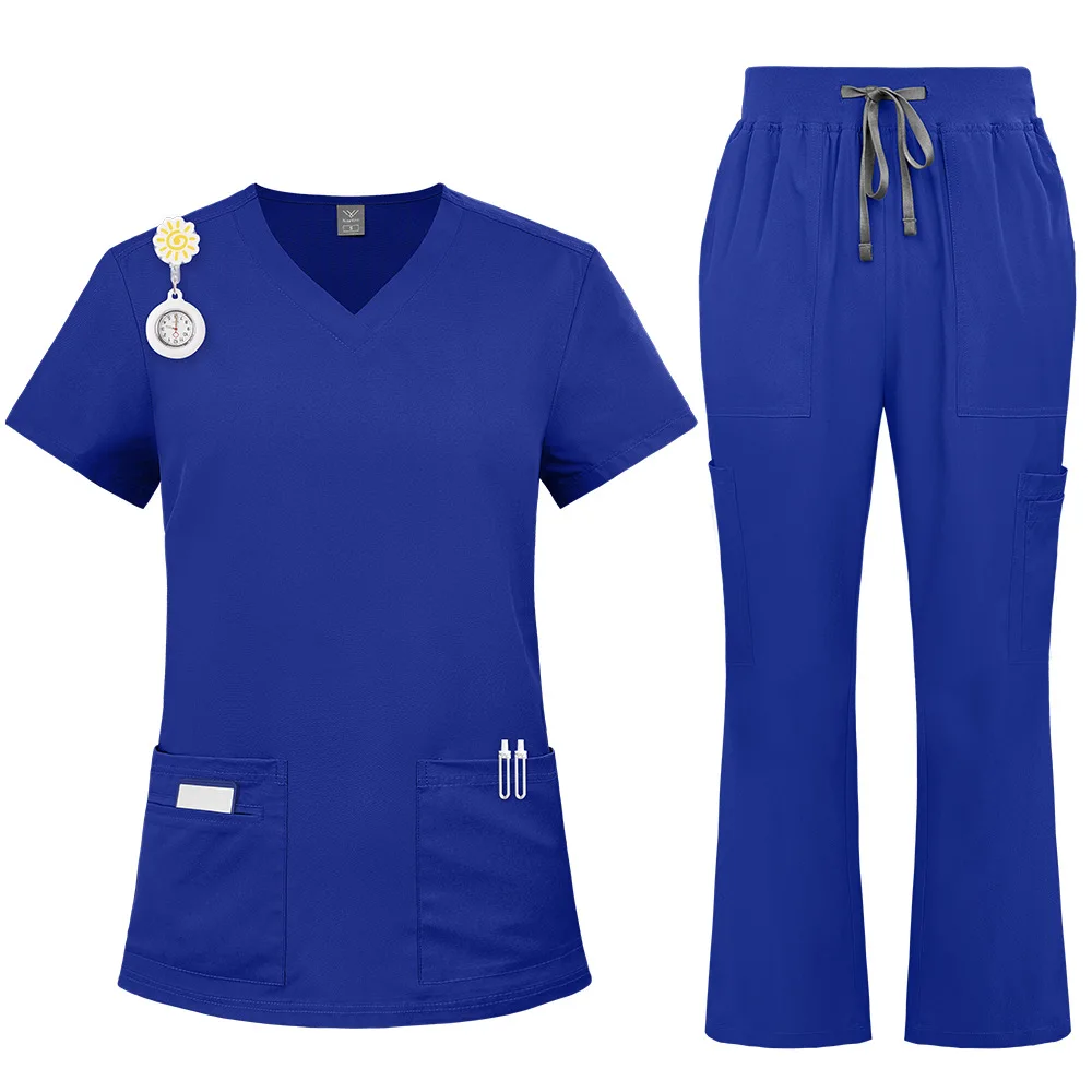 Unisex Medical Multi Tool Pocket Top Elastic Drawstring Flare Leg Pants Nurse Slot Dentist Vet Hospital Clinic Surgical Uniform