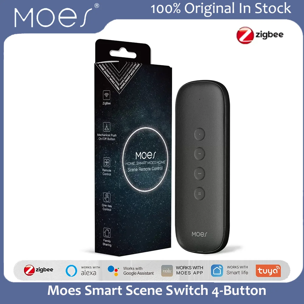 Moes Tuya Smart Scene Switch 4-Button Portable Wireless 12 Scene Linkage Zigbee 3.0 Voice Control by Alexa Google Smart Life APP