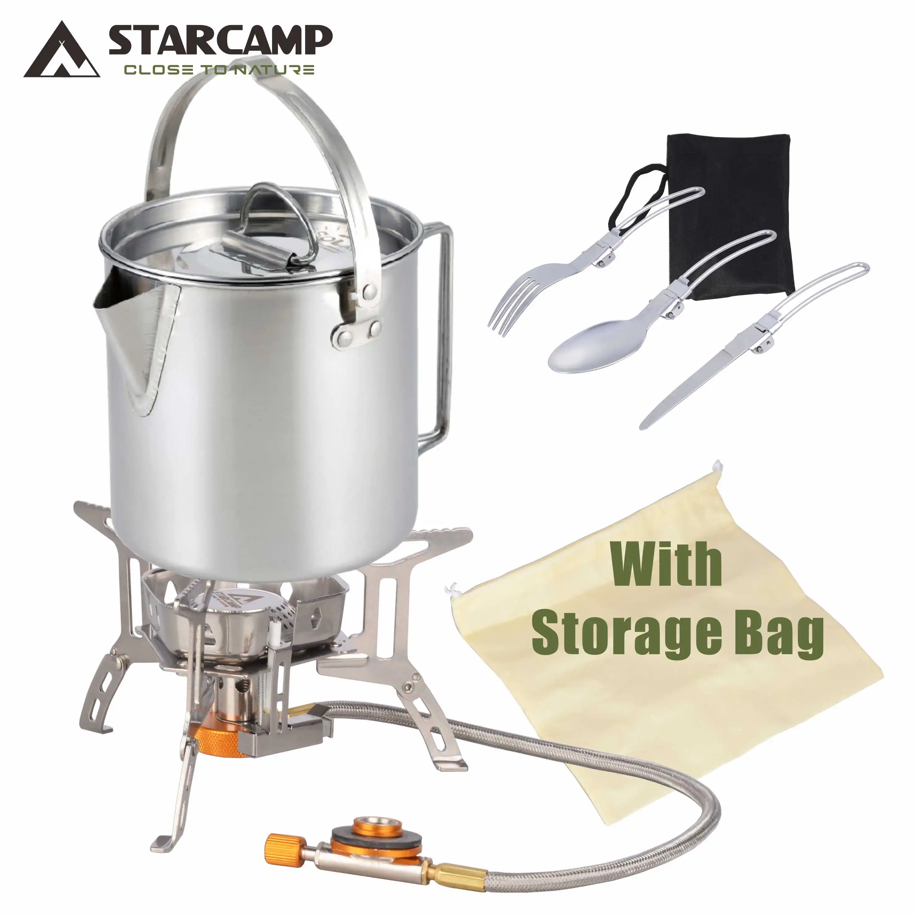 STARCAMP 5PCS Outdoor Camping Cooking Set Backpack Gas Stove Kitchen Set Hiking Cookware Set