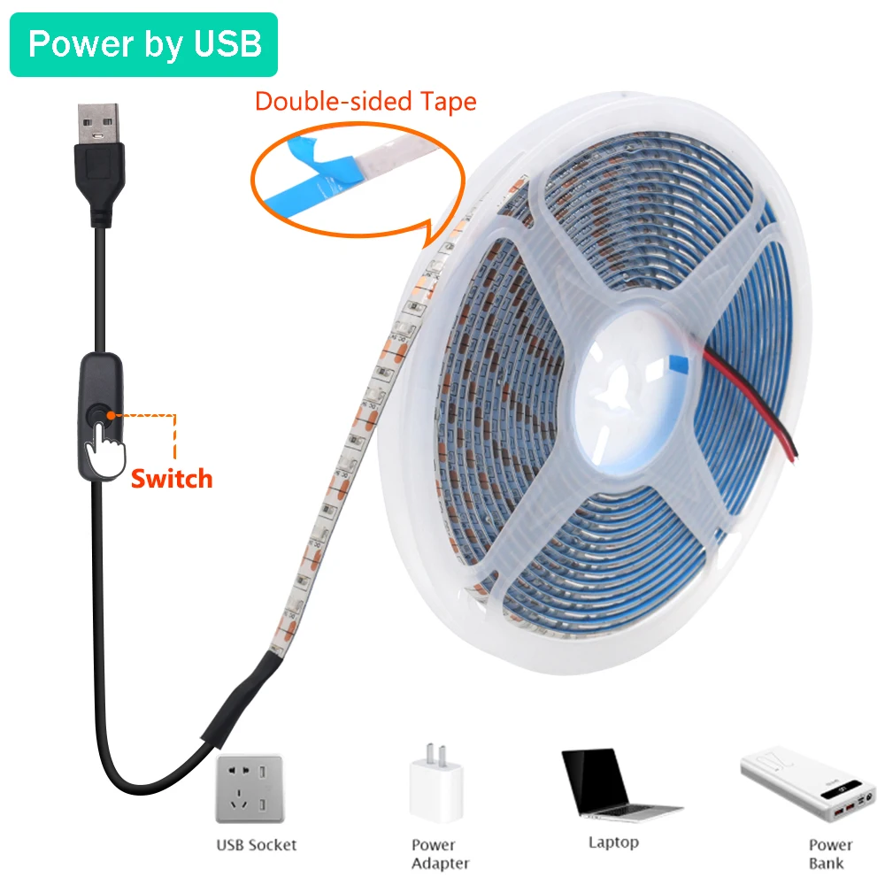 DC 5V USB LED Strips Light 60LEDs/m 2835 Flexible TV Background Lighting Tape Home Decor Lamp 0.5M 1M 2M 3M 4M 5M IP21/IP65