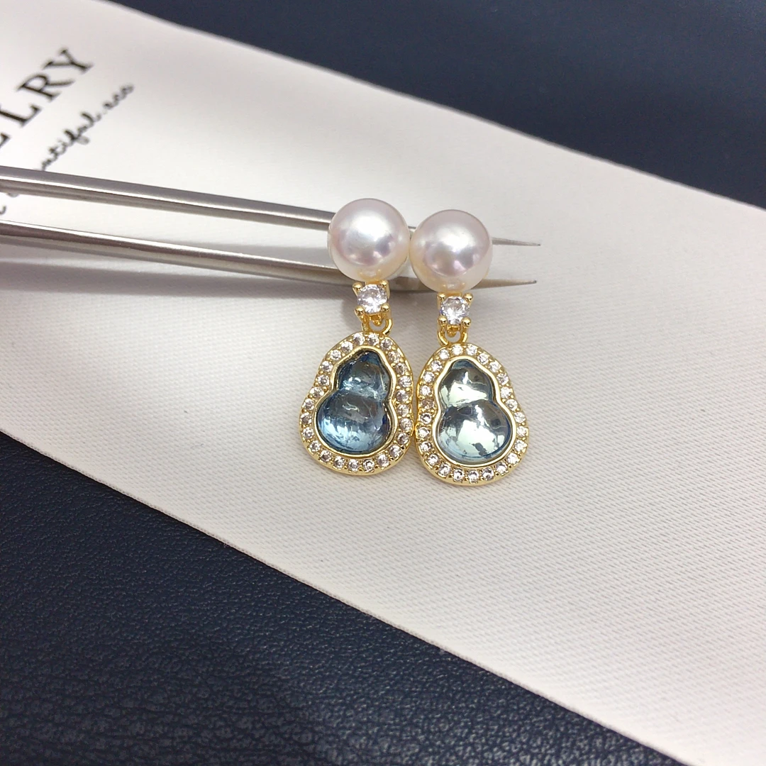 

Natural Freshwater Pearl Earrings Gourd Inlaid With Zircon Light Luxury And Exquisite Design Banquet Women's Jewelry Gifts