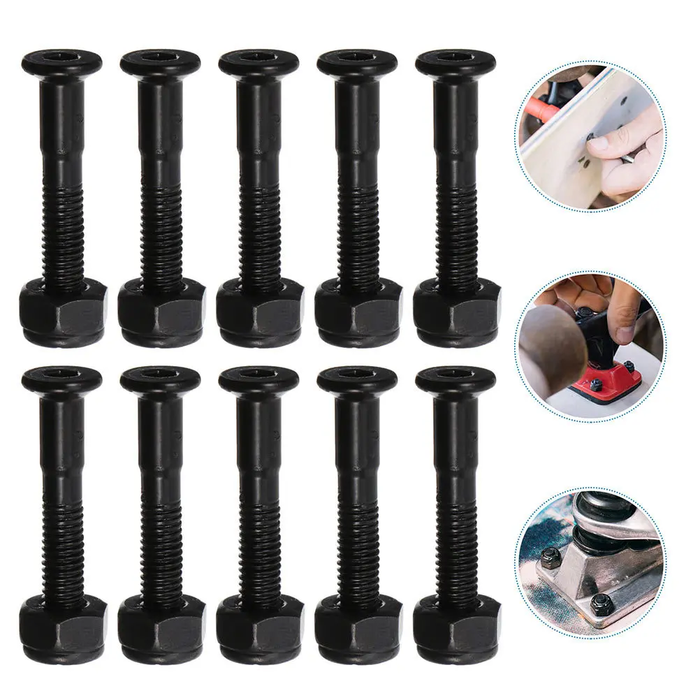 

40Sets Skateboard Hardware Mounting Bolts Set Black Steel Replacement Screws Bolts Set Longboard Use Skateboard Hardware