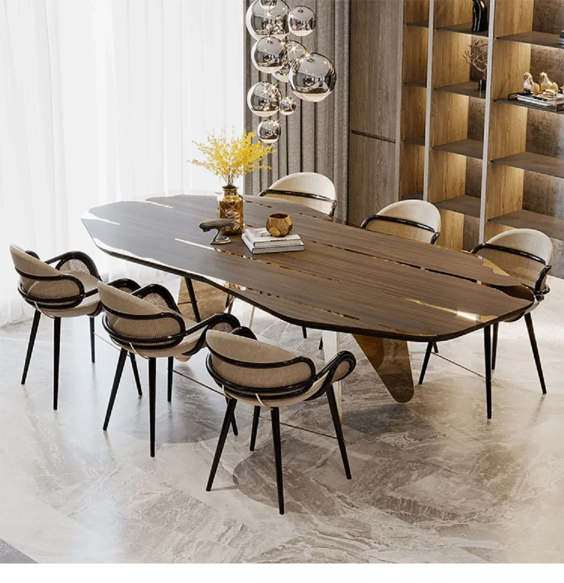 Italy light luxury stainless steel dining table new large flat floor villa home rectangular dining table conference table