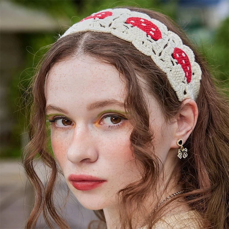 Knitted Headband Mushroom Knitted Headband Hair Bands for Women Headwear Knitting Mushroom Bandanas Hairband Hair Accessories