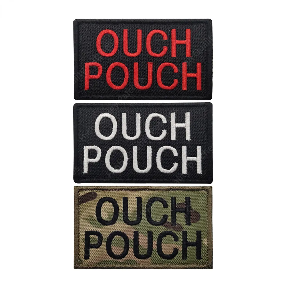 English Letters Embroidered Fabric Patch OUCH POUCH Magic Patch Badge Ouch Pouch Embroidered Patches for Clothing Embroidery DIY