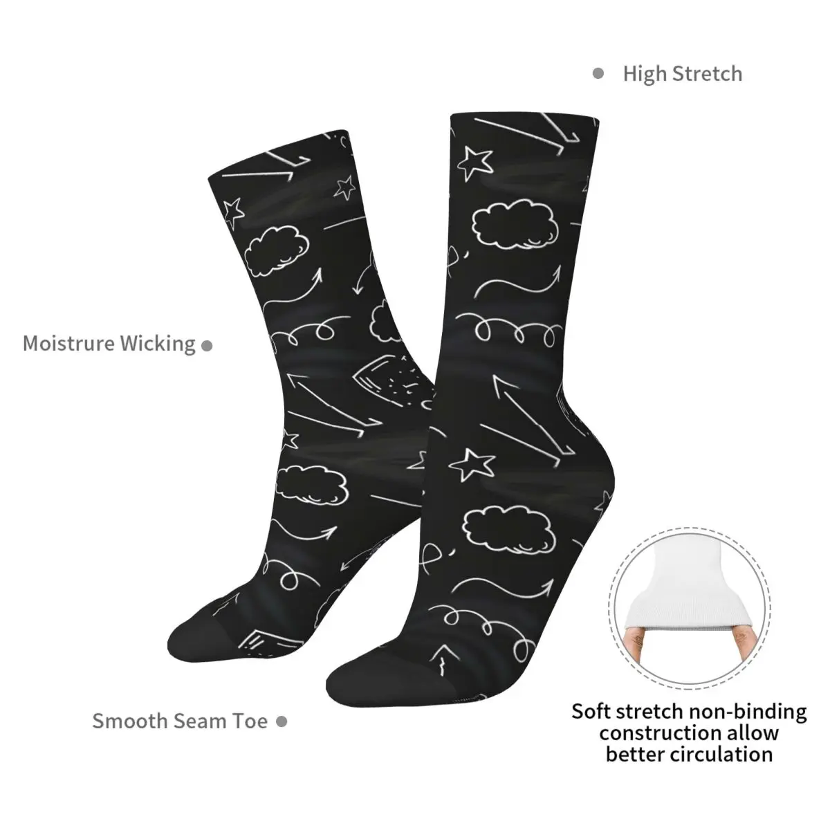 Chalkboard Doodles Socks Harajuku High Quality Stockings All Season Long Socks Accessories for Man's Woman's Birthday Present