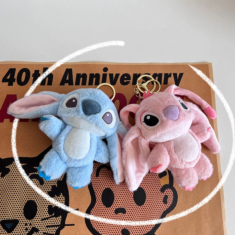 Disney Cute Stitch Plush Toy Lovely Lilo & Stitch Doll Angel Plushies Cute Stuffed Movie Anime Bag Pendant Key Chain Girl