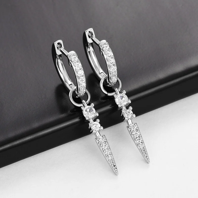 Huitan Fashion Lady Modern Style Dop Earrings with Brilliant Zirconia Trendy Silver Color Pendant Accessories for Daily Life