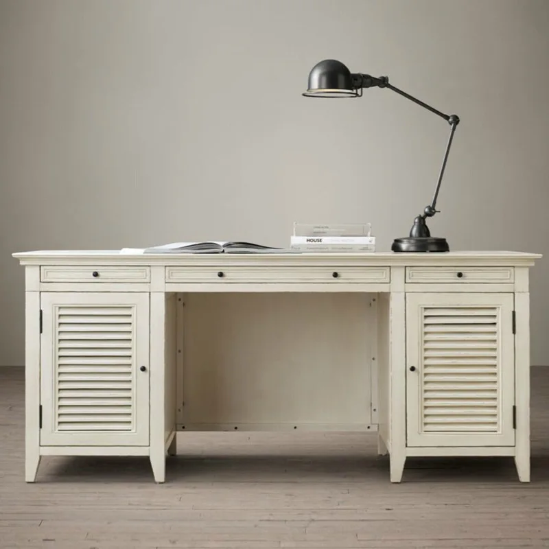 American country solid wood light luxury retro old simple desk computer desktop table long writing