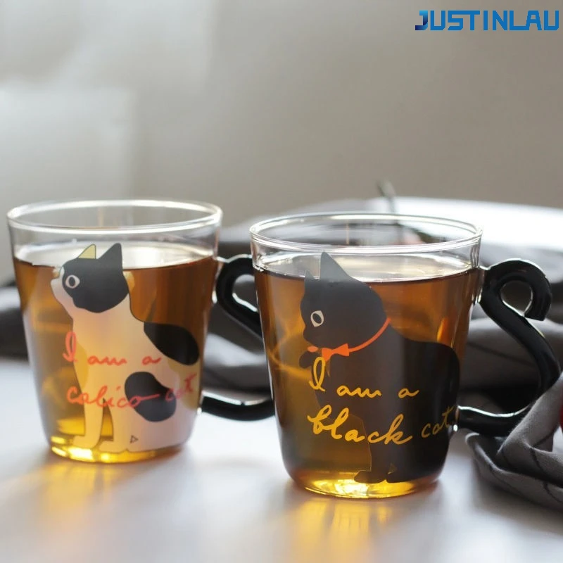 JUSTINLAU 300ml Hochwertiger Borosilikatglas-Becher Umweltfreundliche Katzenförmige Kaffeetasse Neues Modell Bierkrüge Geeignet für eine Dinnerparty