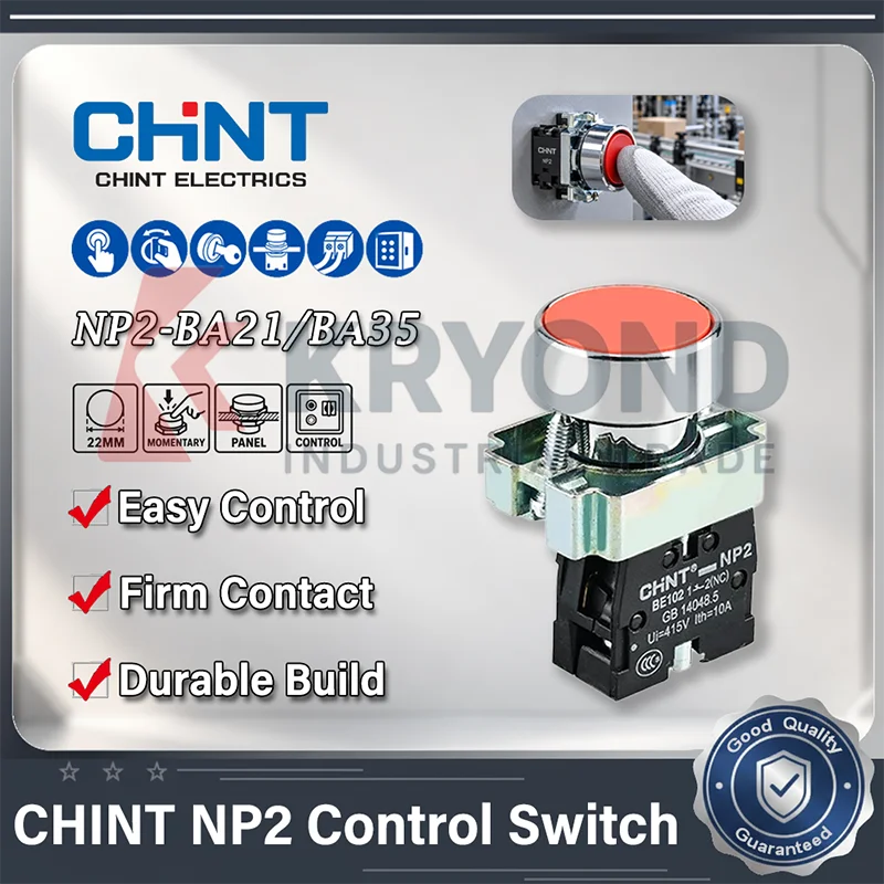 CHINT NP2 Series 22mm Push Button and Selector Switch Panel Mount 1NO 1NC 2NO 1NO1NC 2/3 Position for Industrial Control Panels