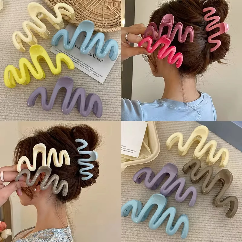 New Creamy Color Geometry Wave Line Back Head Hair Claw Hair Claw Clip Women Girl Hairpin Ponytail Hair Accessories