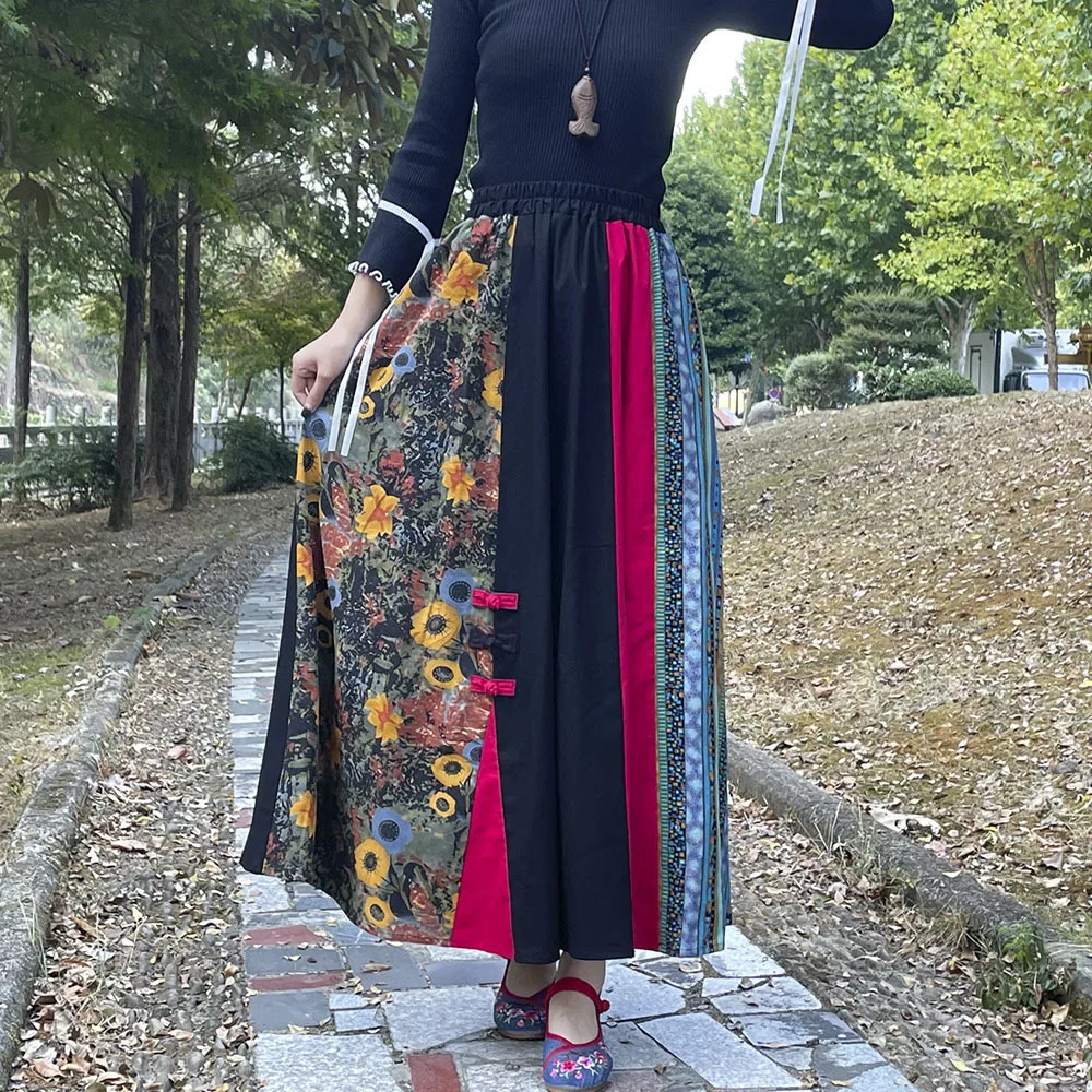 Muslim Summer Skirts for Women 2024 Vintage Large Hem Skirt Print Arab Saudi Female Casual A Line Ramadan Islam Morocco Dubai