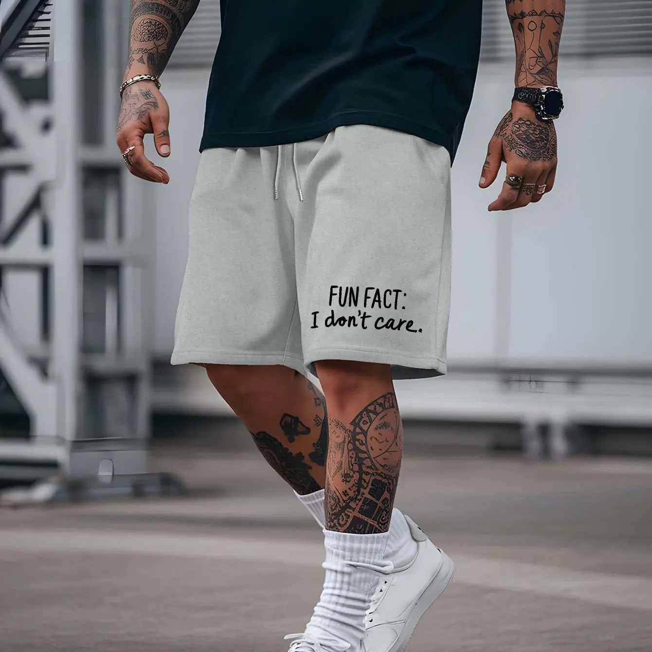Text printed drawstring waist shorts, versatile for summer casual sports, unisex