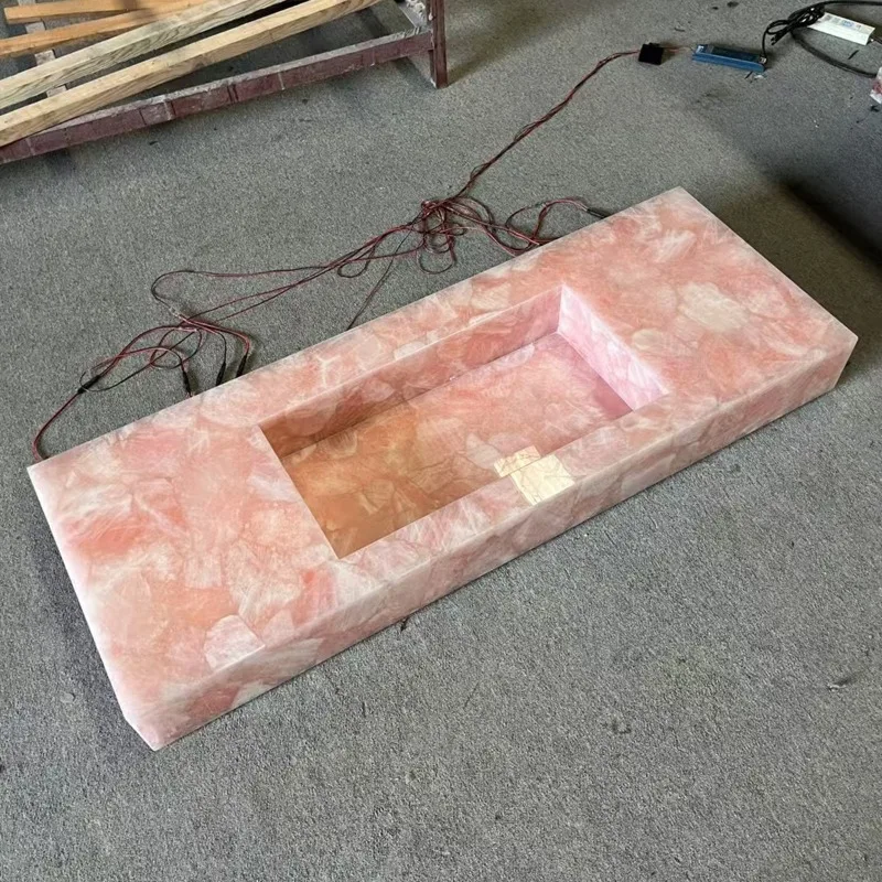 Luxury solid surface natural pink marble crystal rose quartz stone bathroom vanity sink wash basin