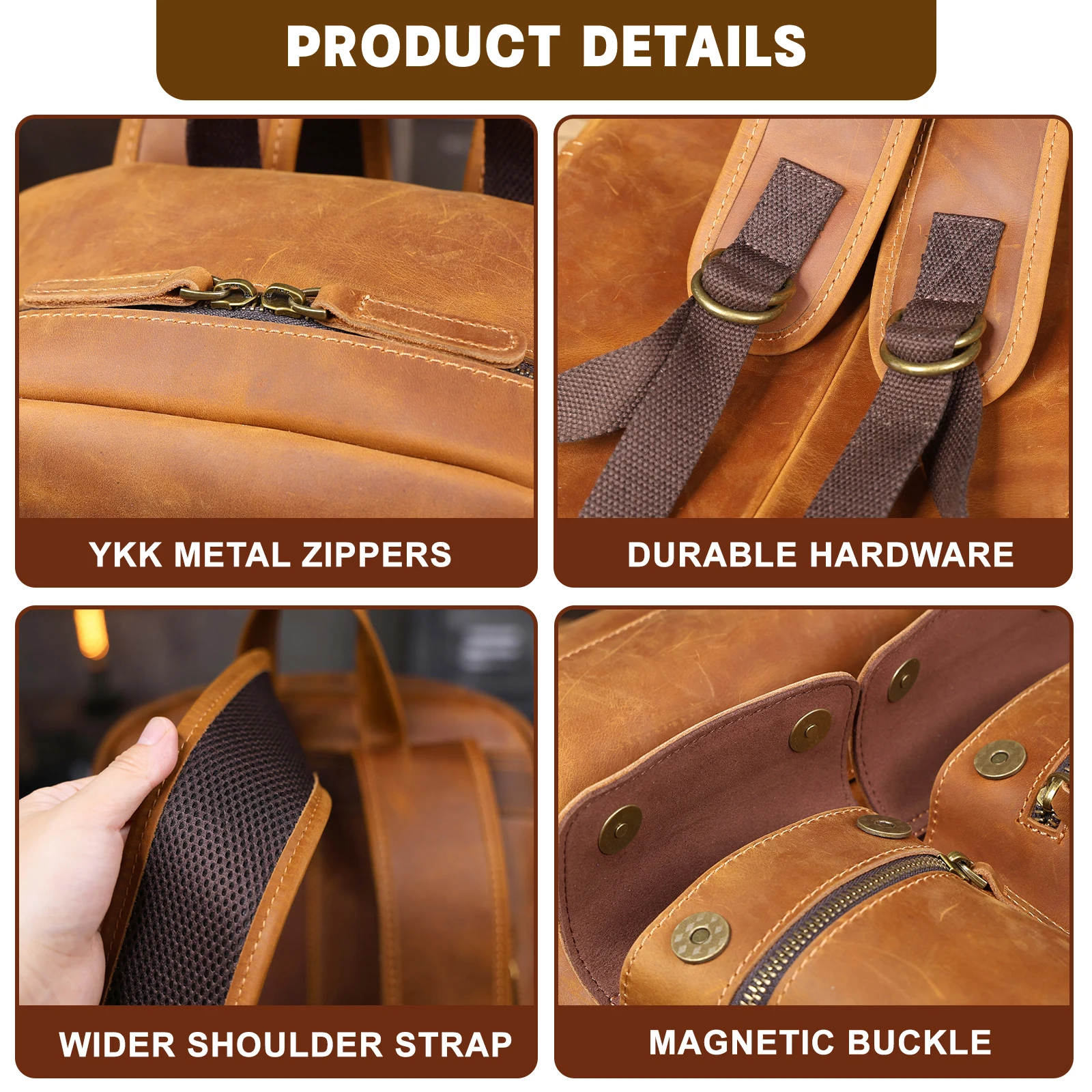 S.WORKER Vintage Echtleder Herrenrucksack Laptop-Tasche Vintage Freizeittasche Outdoor-Reise-Weekender-Tasche – Detail 12
