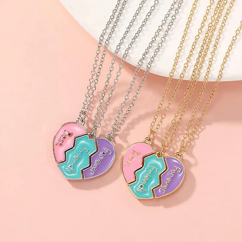 1 Set BFF Necklaces For Sister Birthday Friendship Jewelry Gifts Best Friend Forever Necklace For 3 Girls Matching Heart Pendant