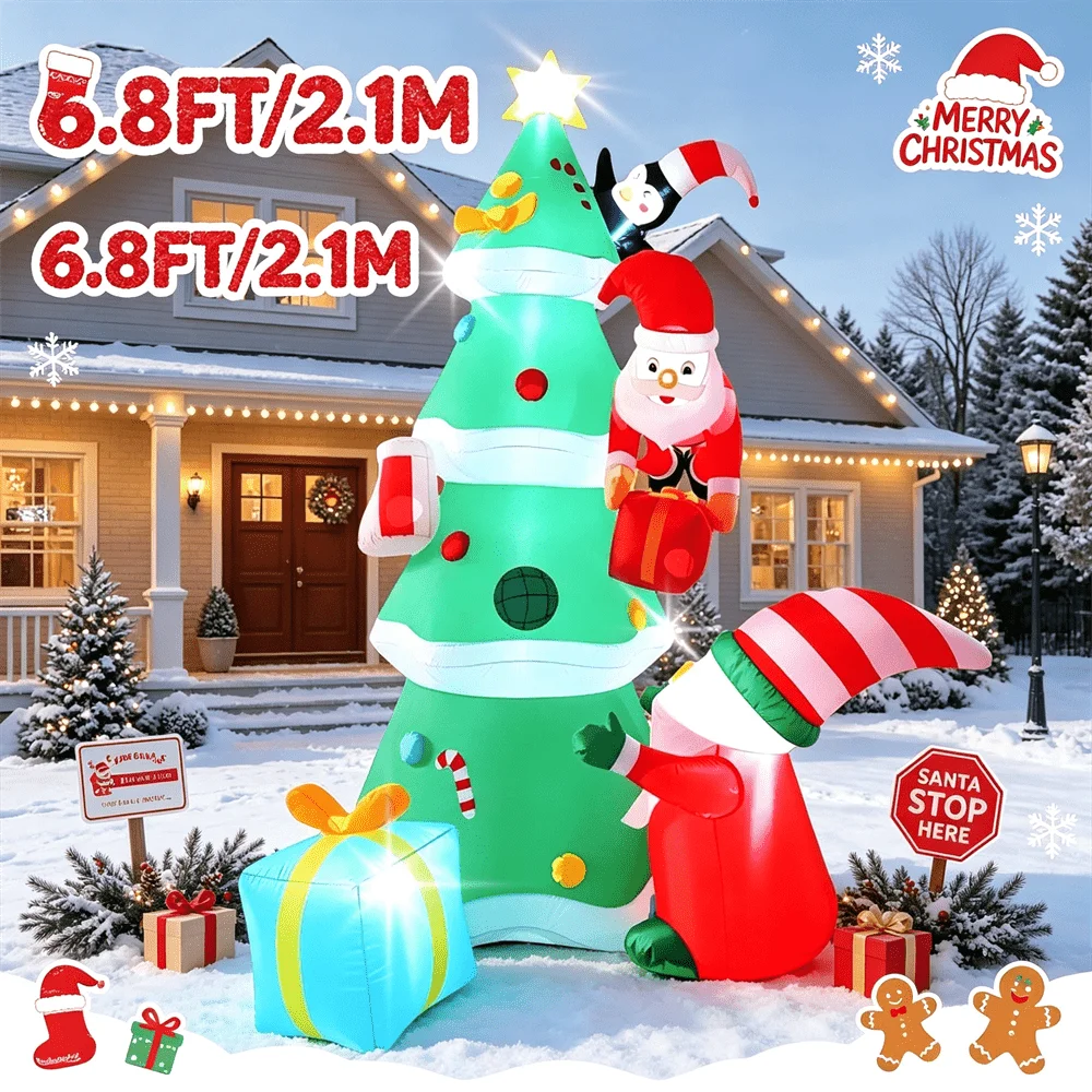 6.8FT Christmas Inflatable Model Xmas Tree LED Blow Up Outdoor Decoration Holiday Yard Lawn Art Decor for Christmas Festive