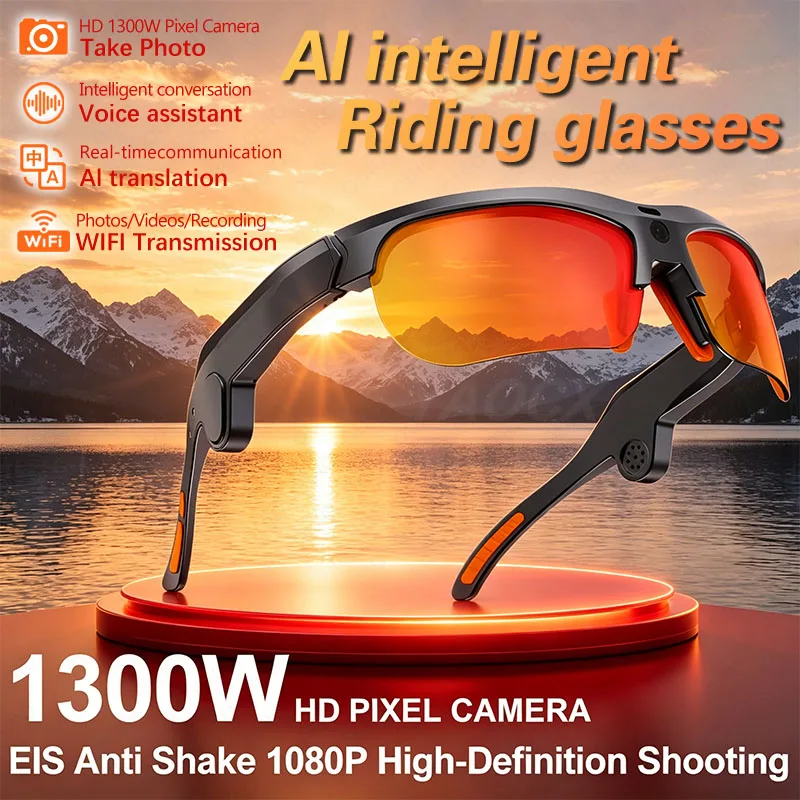 

Al Intelligent Riding Glasses 1300W HD Camera EIS Anti Shake 1080P Videos WiFi Transmission AI Voice Translation Cycling Glasses