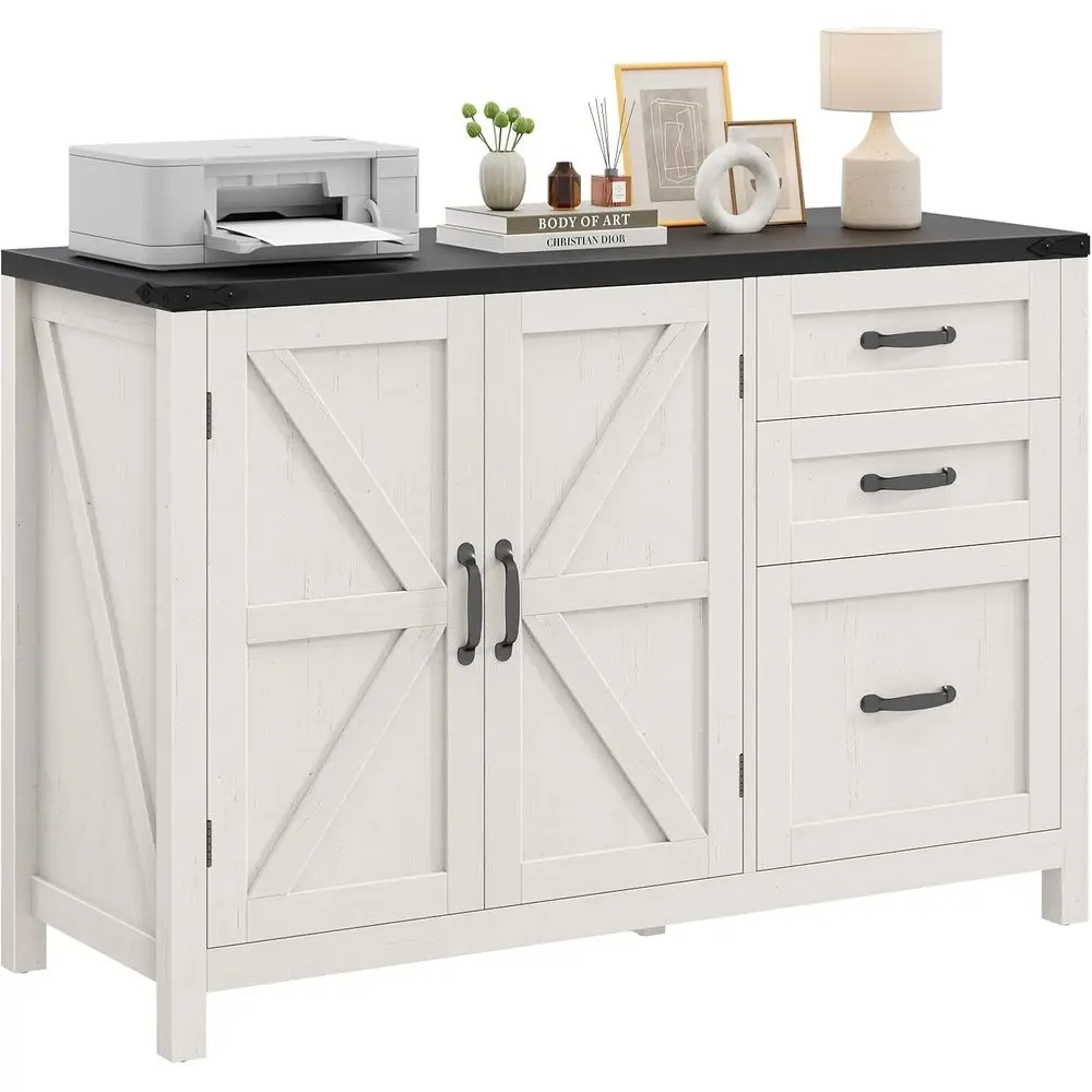 White & Black A4 Lateral Filing Cabinet with Door & Adjustable Shelves