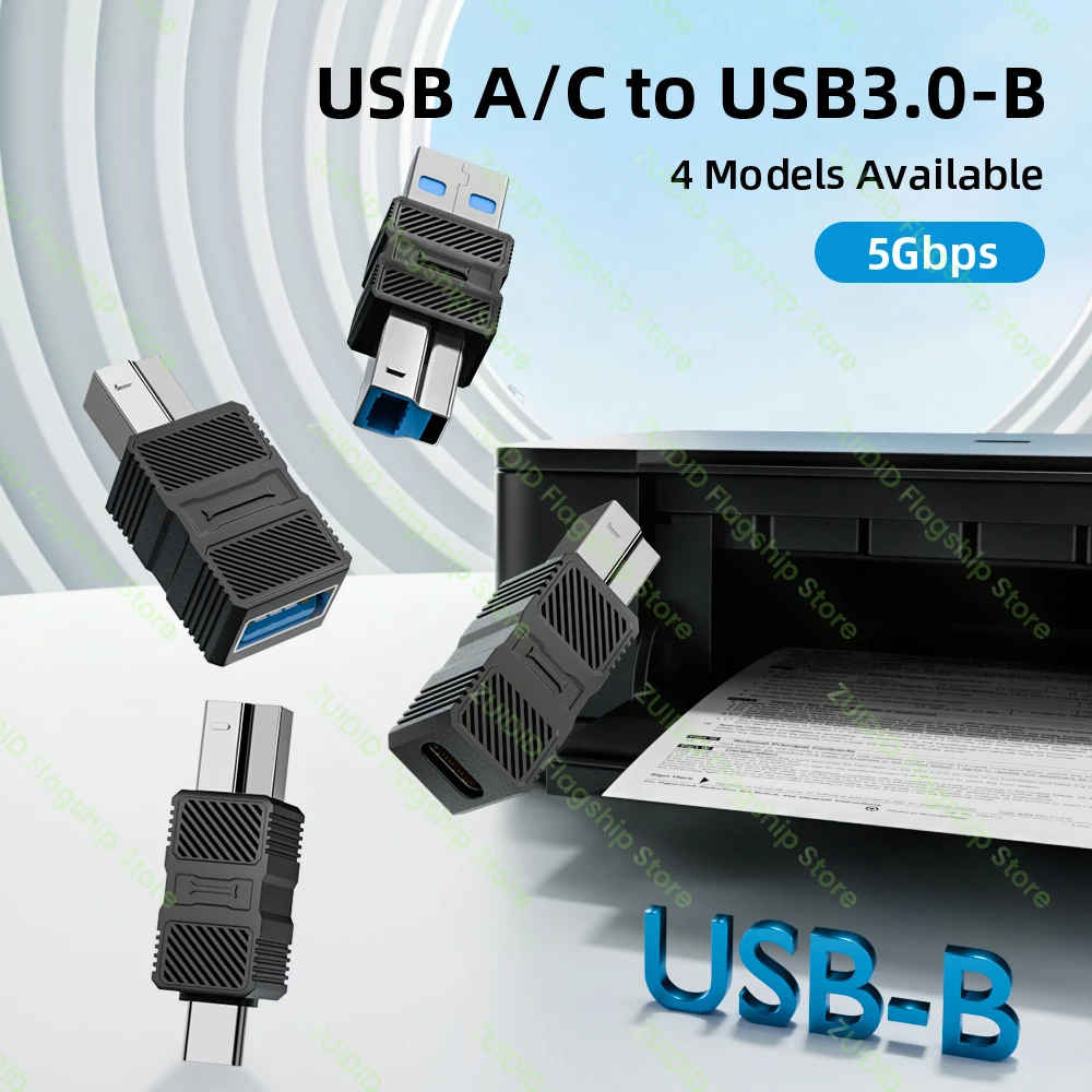USB A/C to USB-B 3.0 Adapter Male to Female USB B Connector Converter 5Gbps Compatible with Printer Scanner External Hard Driver