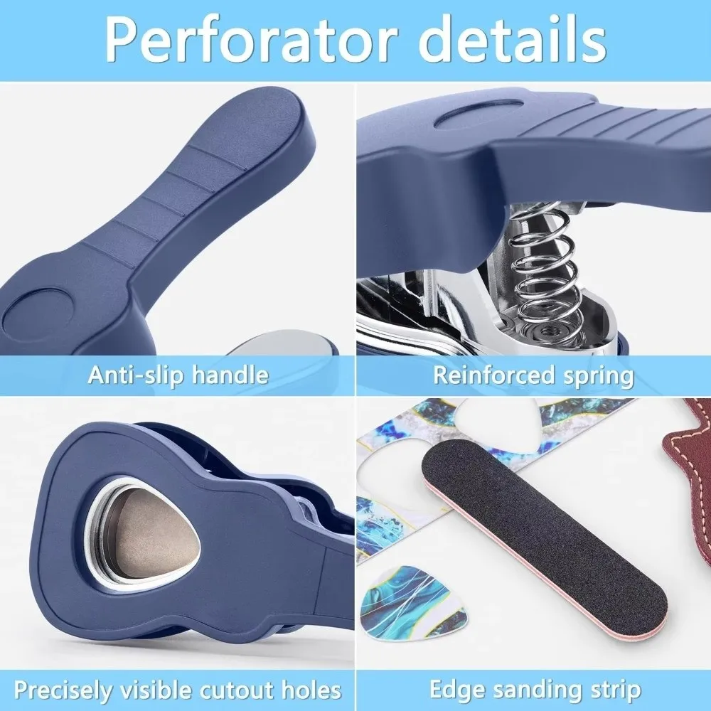 Portable Guitar Pick Punch Medium 15 Variety Pick Strips Guitar Pick Maker Leather Keychain Leather Pick Holder Pick Punch Kit